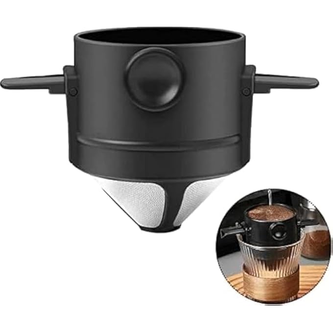 سيلك رووت ماكينة تحضير القهوة القابلة لإعادة الاستخدام، فلتر مخروطي من الفولاذ المقاوم للصدأ، 12 كوبًا، مخروطي من الفولاذ، فلتر قهوة بدون ورق مع حامل قابل للطي للمنزل والمكتب والسفر والتخييم - Image 1