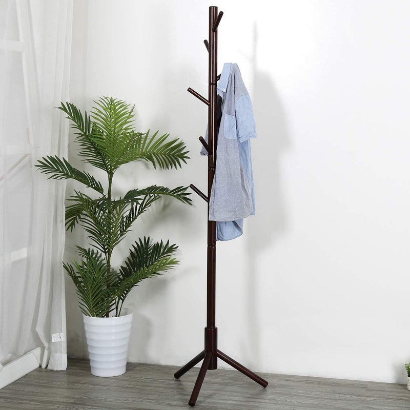 WHISKET Wooden Coat Rack Durable Wooden Clothes Rack Suitable for All Clothes Bedroom Office Hotel as Hanger Tree or Floor Hanger Walnut 922 - Image 2