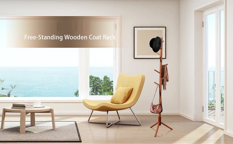 WHISKET Wooden Coat Rack Durable Wooden Clothes Rack Suitable for All Clothes Bedroom Office Hotel as Hanger Tree or Floor Hanger Walnut 922 - Image 5