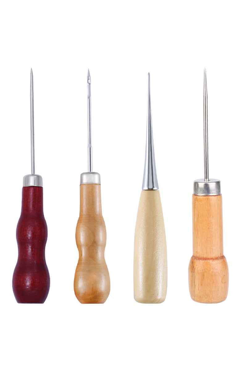 erorex KRABALL 4 PCS Wooden Handle Awls Leather Sewing Awl Stitching Awl for Canvas Shoes Repair Sewing ... - Image 1