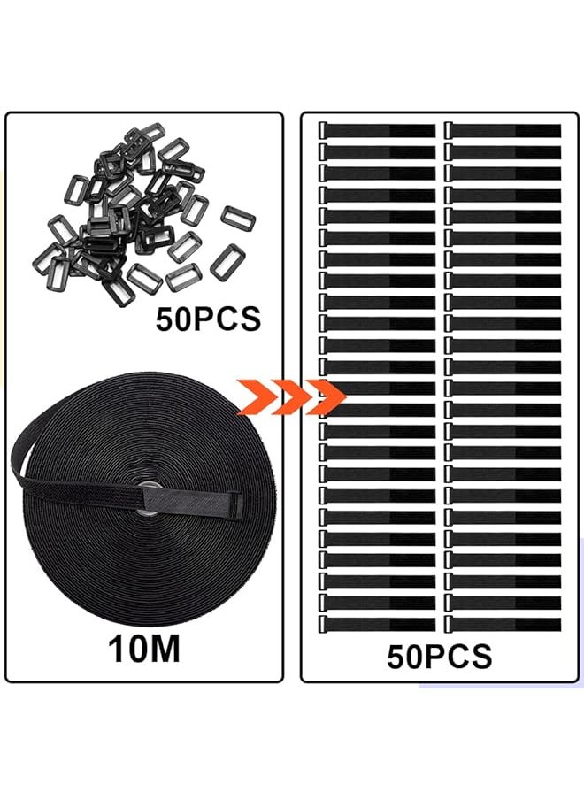 erorex - Cable Ties Strap 10M Adjustable Cable Ties Wire Organizer With 50 Buckles Reusable Cable Cinch Strap Fastener Hook And Loop Securing Strap Cord Ties For Cable Organizer Tidy Cord Management - Image 1