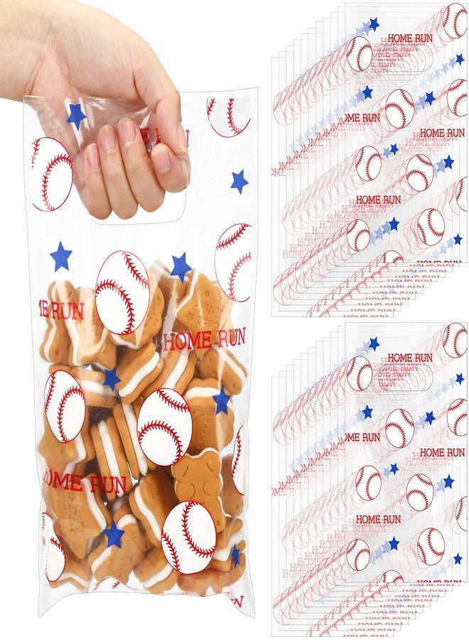 Cholemy 100 Pcs Baseball Party Goodie Bags with Handles 6.3x9.8'' Plastic Baseball Snack Bags for Team, Sport Theme Decoration for Team Events Birthday Supplies - Image 1