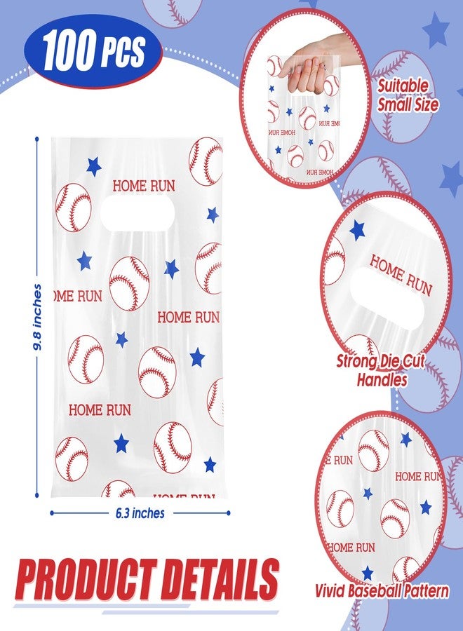 Cholemy 100 Pcs Baseball Party Goodie Bags with Handles 6.3x9.8'' Plastic Baseball Snack Bags for Team, Sport Theme Decoration for Team Events Birthday Supplies - Image 2
