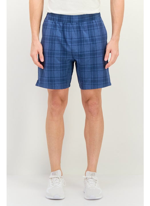 Men Regular Fit Plaid Basic Short, Dusty Blue