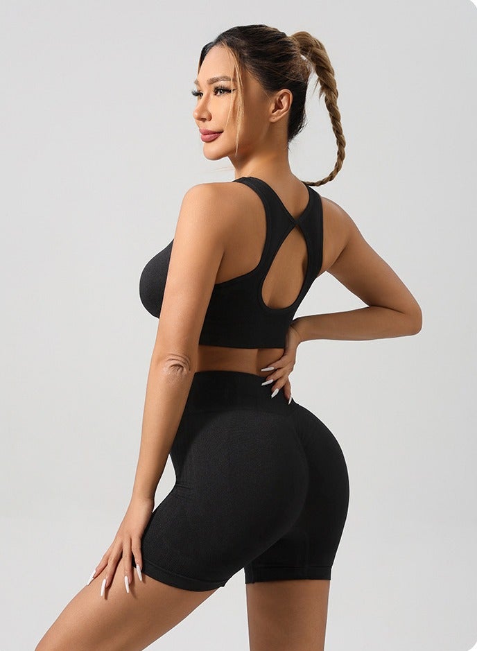 3 Piece Workout Sets for Women Butt Lifting Leggings with High Impact Sports Bra Gym Shorts - Image 4