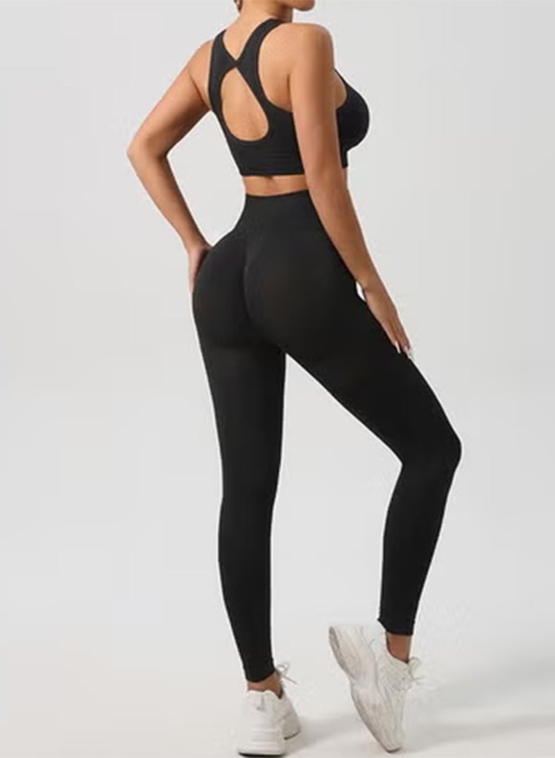 3 Piece Workout Sets for Women Butt Lifting Leggings with High Impact Sports Bra Gym Shorts - Image 3