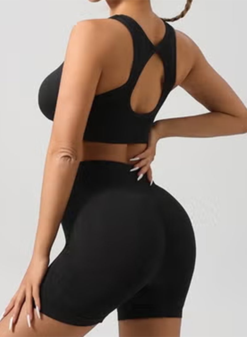 3 Piece Workout Sets for Women Butt Lifting Leggings with High Impact Sports Bra Gym Shorts - Image 4