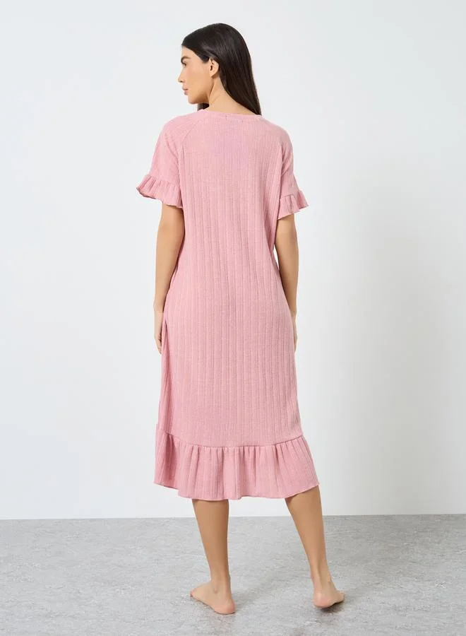 Styli Styli Ruffled V Neck Solid Nightdress
