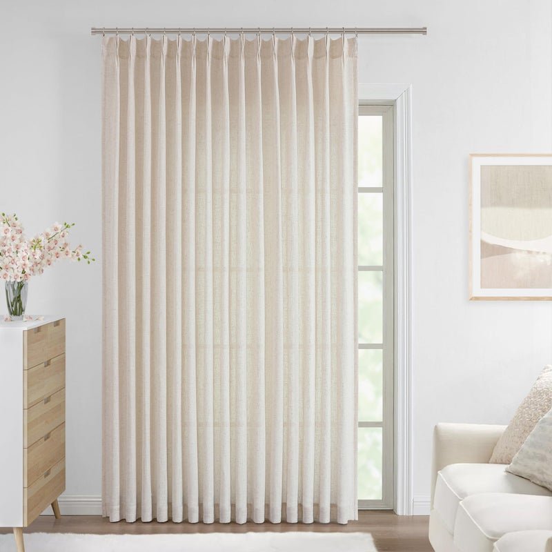 Vision Home Vision Home Natural Pinch Pleated Semi Sheer Curtains Textured Linen Blended Light Filtering Window Curtains 108 inch for Living Room Bedroom Patio Pinch Pleat Drapes with Hooks 1 Panel 84"" Wx108 L  - Image 1