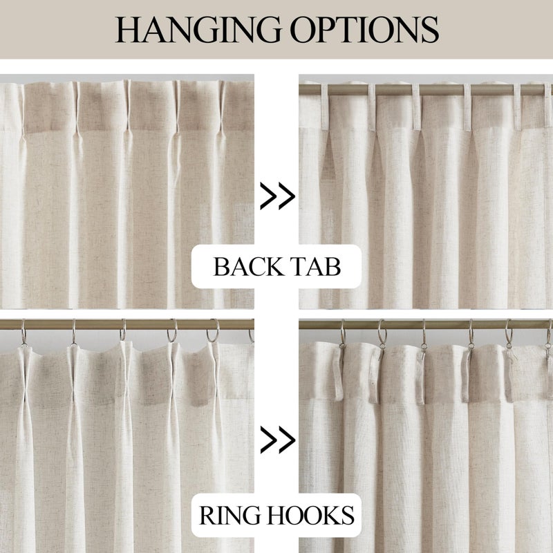 Vision Home Vision Home Natural Pinch Pleated Semi Sheer Curtains Textured Linen Blended Light Filtering Window Curtains 108 inch for Living Room Bedroom Patio Pinch Pleat Drapes with Hooks 1 Panel 84"" Wx108 L  - Image 3