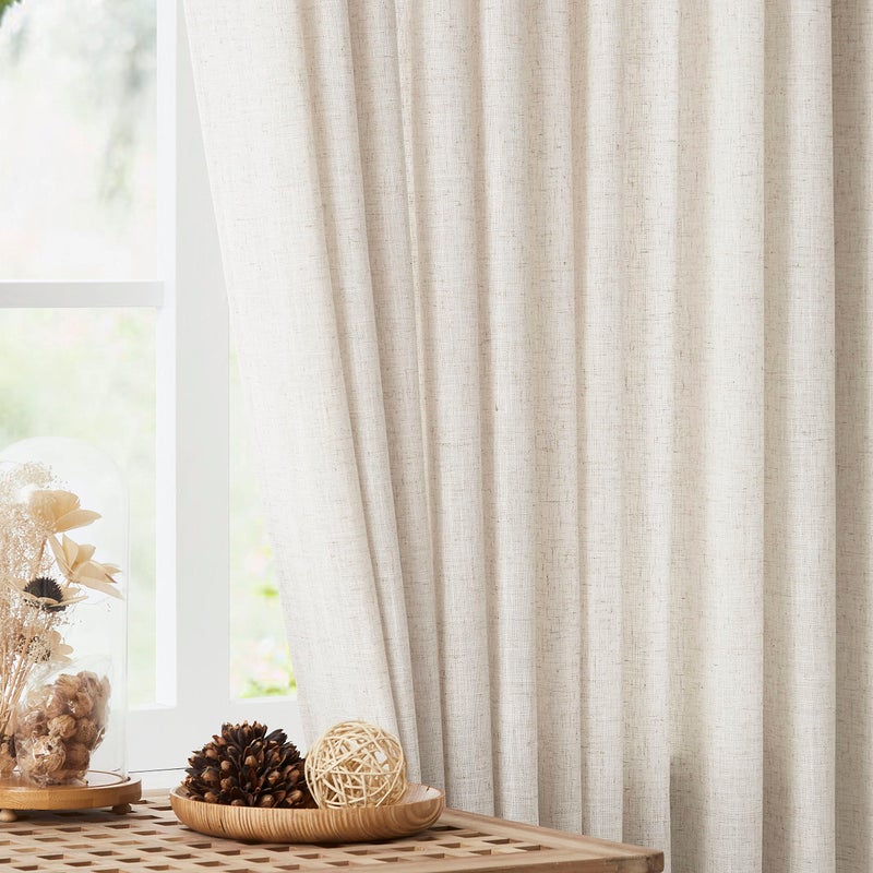 Vision Home Vision Home Natural Pinch Pleated Semi Sheer Curtains Textured Linen Blended Light Filtering Window Curtains 108 inch for Living Room Bedroom Patio Pinch Pleat Drapes with Hooks 1 Panel 84"" Wx108 L  - Image 2