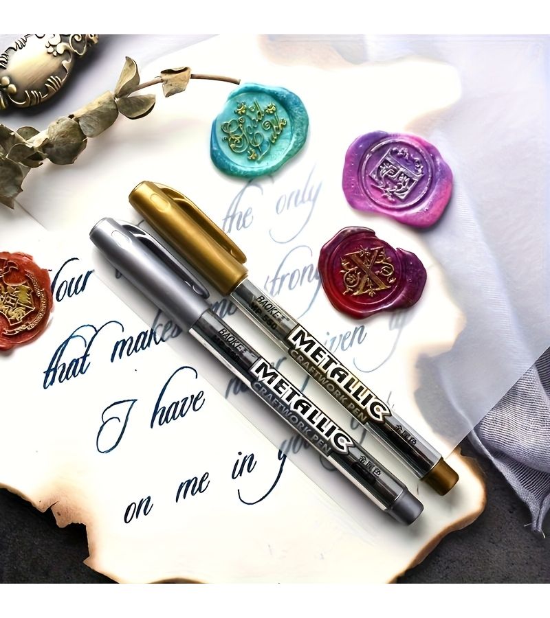 2 Pcs Mixed Color Metallic Glitter Markers Waterproof Permanent Pens - Image 5