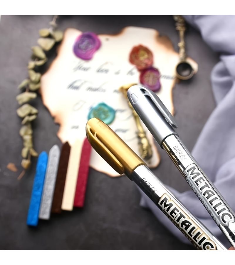 2 Pcs Mixed Color Metallic Glitter Markers Waterproof Permanent Pens - Image 4