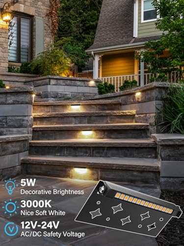 DOREIO 5W Retaining Wall Lights,7 inch LED Hardscape Lighting, Waterproof Low Voltage Landscape Lights,12V Step Lights Outdoor,3000K Soft White Patio Walls Stairs Lighting,12-Pack with Connectors - Image 2