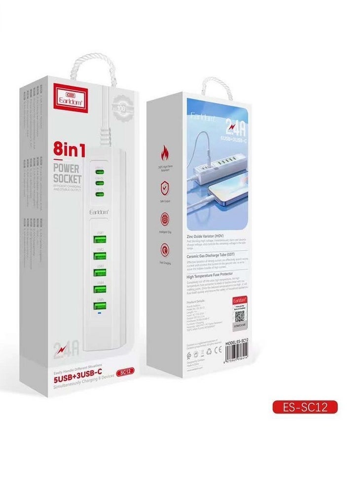 8-in-1 Power Socket with 5 USB Ports & 3 Type-C Ports - SC12 - Image 1