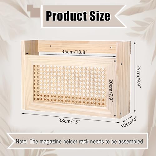BTSKY Wooden Hanging Magazine Rack Wall Mounted Magazine Holder Modern Rattan Hollowout Design Mail Organizer Assembly File Holder Letter Holder Wall Rack for Home Office 15x4x99 Inch - Image 3