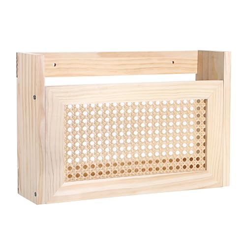 BTSKY Wooden Hanging Magazine Rack Wall Mounted Magazine Holder Modern Rattan Hollowout Design Mail Organizer Assembly File Holder Letter Holder Wall Rack for Home Office 15x4x99 Inch - Image 1