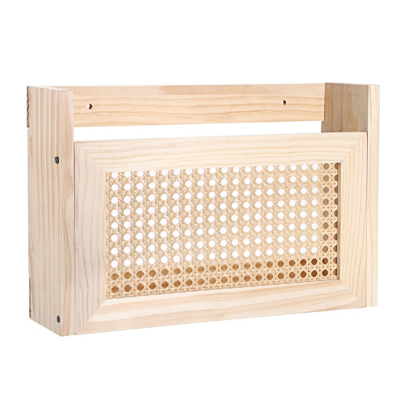 BTSKY Wooden Hanging Magazine Rack Wall Mounted Magazine Holder Modern Rattan Hollowout Design Mail Organizer Assembly File Holder Letter Holder Wall Rack for Home Office 15x4x99 Inch - Image 2