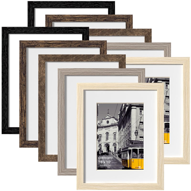 eletecpro 8x10 Picture Frames Set of 10, Picture Frame Collage Wall Decor Display 5x7 Photo With Mat or 8x10 without Mat, Home Decor Gallery Frame for Table Top or Wall Mounting, Multicolor - Image 1