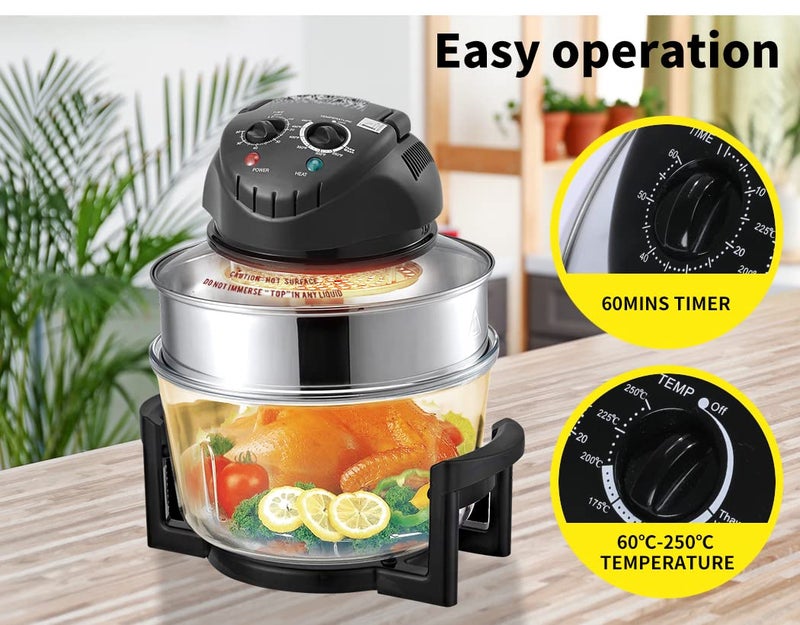Delavala Convection Countertop Toaster Oven - Healthy Kitchen Glass Air Fryer Roaster Oven, Bake, Grill, Steam Broil, & Roast - Includes Glass Bowl, Broil Rack, & Toasting Rack - Image 4