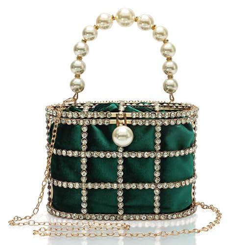 CARIEDO Evening Handbag Women Clutch Purses with Pearl Diamonds for Wedding Prom Birthday Party Dinner Accessories (Green) - Image 1
