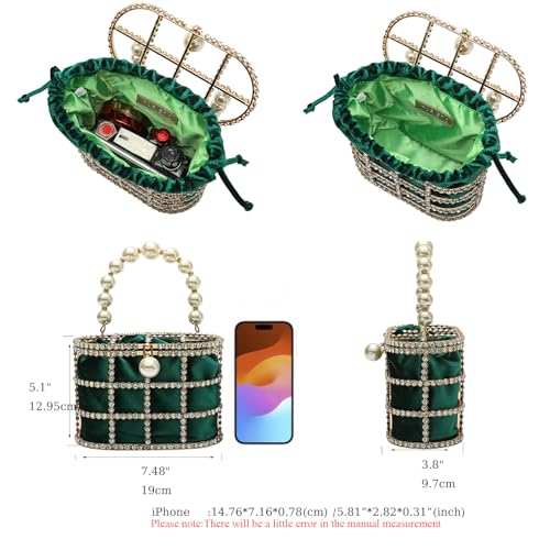 CARIEDO Evening Handbag Women Clutch Purses with Pearl Diamonds for Wedding Prom Birthday Party Dinner Accessories (Green) - Image 2