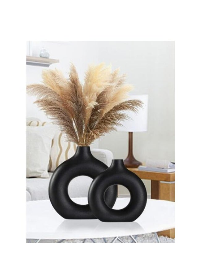 MIXDE - Set of 2 Modern Circle Ceramic Vase Off Black Vases for Decor Nordic Minimalism Style Decor for Wedding Dinner Table Party Living Room Office Bedroom - Image 1