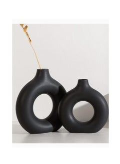 Set of 2 Modern Circle Ceramic Vase Off Black Vases for Decor Nordic Minimalism Style Decor for Wedding Dinner Table Party Living Room Office Bedroom