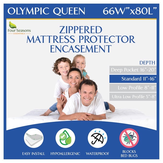 ZIPPERED OLYMPIC QUEEN MATTRESS PROTECTOR 66X80 SUPER QUEEN SIZE BEDBUG WATERPROOF MATTRESS COVER PREMIUM QUALITY HYPOALLERGENIC BED ENCASEMENT