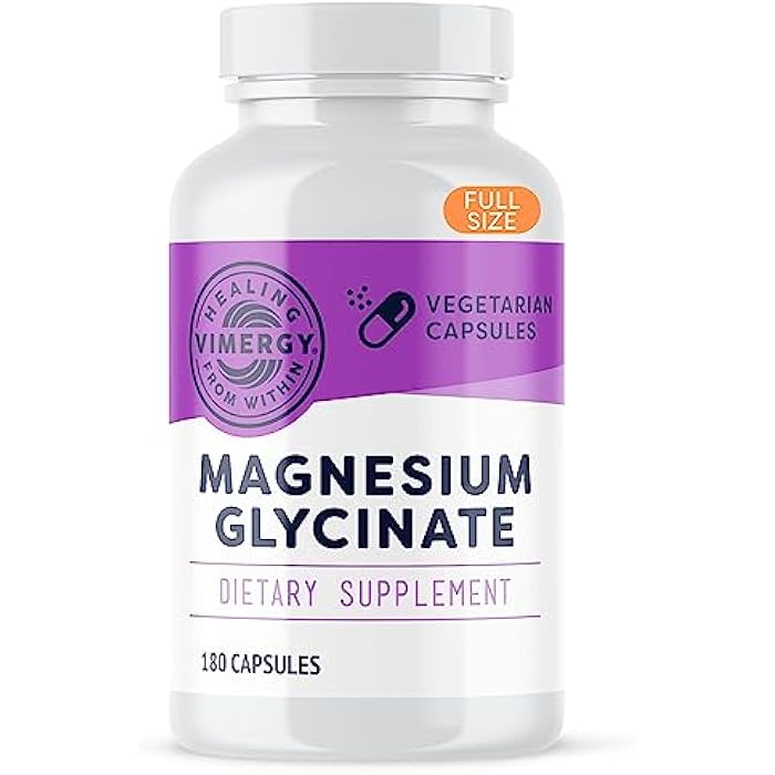 VIMERGY Magnesium Glycinate – Stress Support – Chelated to Avoid Tummy Upset*– Promotes Heart Health & Energy*– Kosher, Vegan Gluten-Free – 180 Caps - Image 1