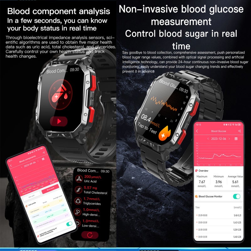 Sports Smart Watch: Black Silica Gel Band, 280*340px HD Display - One-click Call Connection, 158+ Sports Modes Smartwatch for Men's Outdoor Sports, Fitness Enthusiasts - Image 5