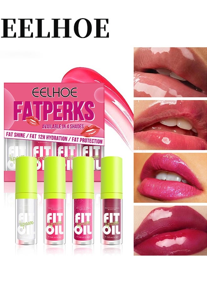 EELHOE Available In 4 Shades - Fat Oil Lip Glossy Care Kit, Moisturizing Hydrating Lip Set, Lip Oil, Plumping Lipstick Liquid, Non-Sticky Lip Makeup Gift for Women & Girls（#A） - Image 1