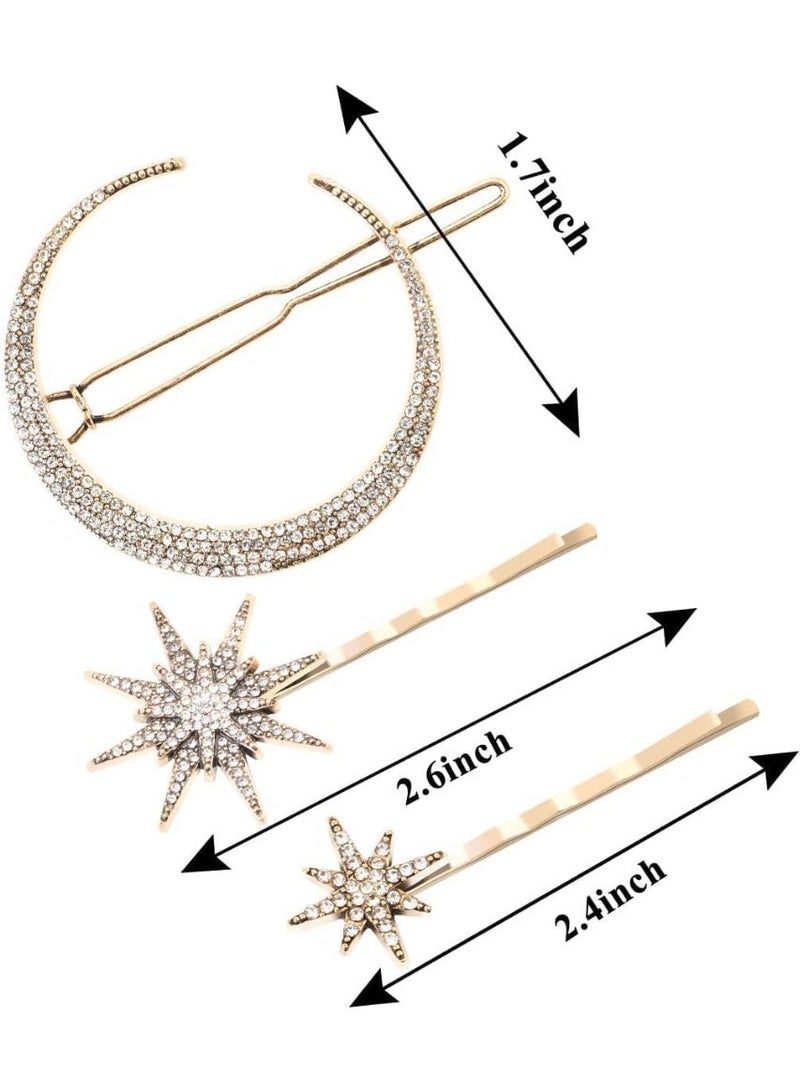 ChicAbode 6 Pcs Star and Moon Hair Clips, Vintage Rhinestone Hair Pins, Non-Slip Metal Barrettes, No Hair Damage - Image 2