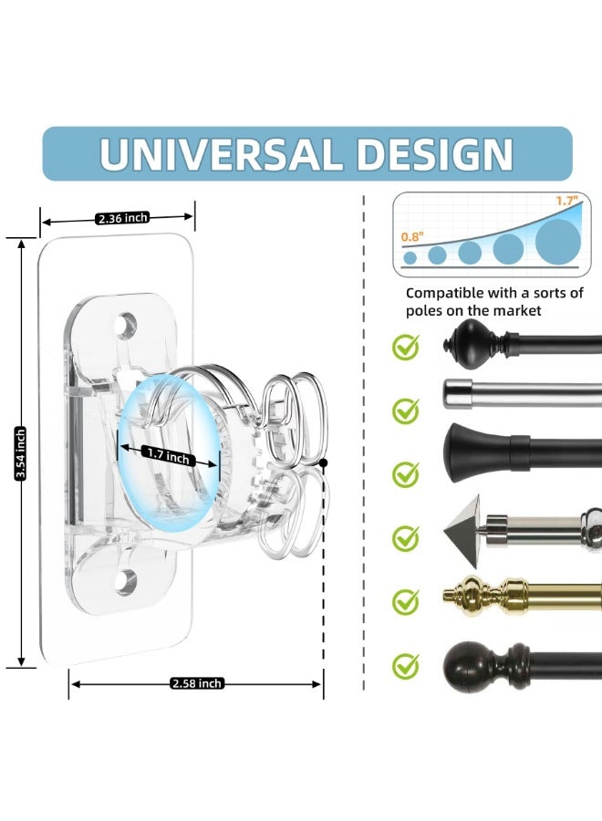 RAHAYM 2 Pack No Drill Adhesive Curtain Rod Brackets, No Wall Damage Rod Holders, Sticky Curtain Rods Hooks, Nail Free Adjustable Curtain Hanger for Wall, Decor Living Room, Bedroom, Bathroom - Image 2