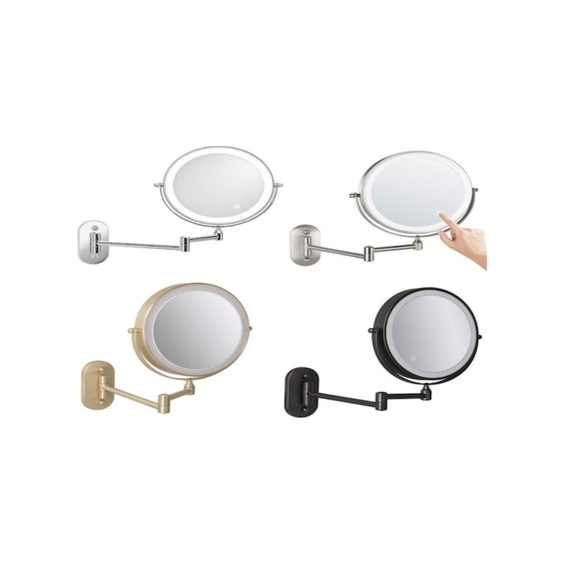 Wall - mounted folding mirror for bathroom makeup mirror. Double - sided, hole - free mirror for hotels. With LED light magnifier for dressing and beauty - enhancing. - Image 2
