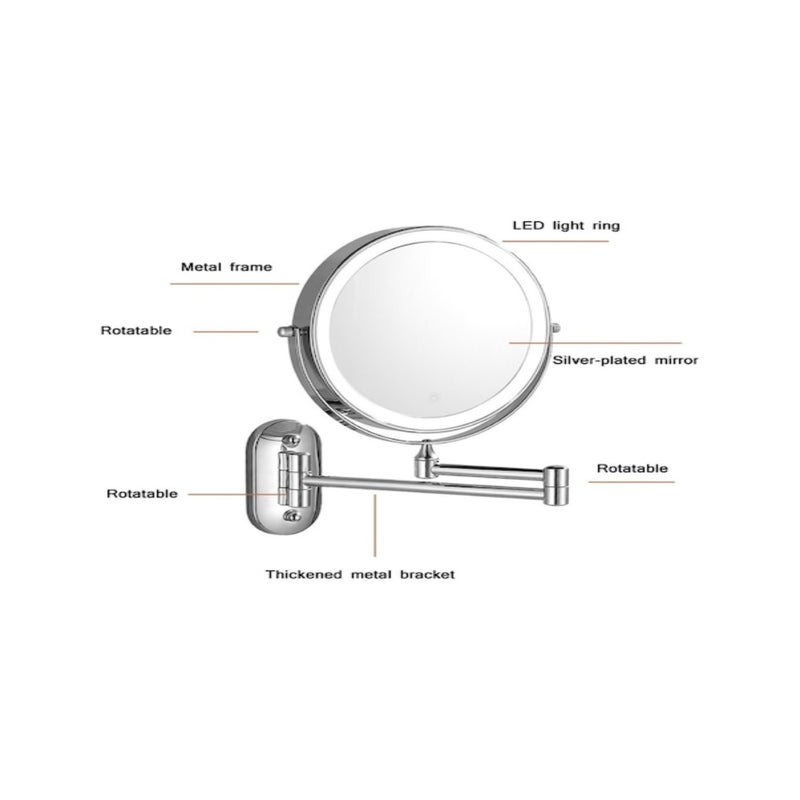 Wall - mounted folding mirror for bathroom makeup mirror. Double - sided, hole - free mirror for hotels. With LED light magnifier for dressing and beauty - enhancing. - Image 3