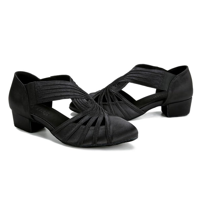 YYTing Women Swing Latin Ballroom Dance Shoes (Closed Toe, Suede Sole) YT12(9.5,Black) - Image 5