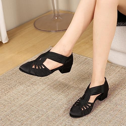 YYTing Women Swing Latin Ballroom Dance Shoes (Closed Toe, Suede Sole) YT12(9.5,Black) - Image 2