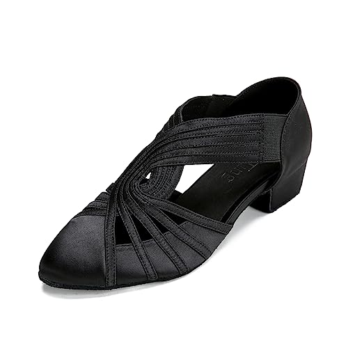 YYTing Women Swing Latin Ballroom Dance Shoes (Closed Toe, Suede Sole) YT12(9.5,Black) - Image 1
