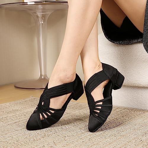 YYTing Women Swing Latin Ballroom Dance Shoes (Closed Toe, Suede Sole) YT12(9.5,Black) - Image 3