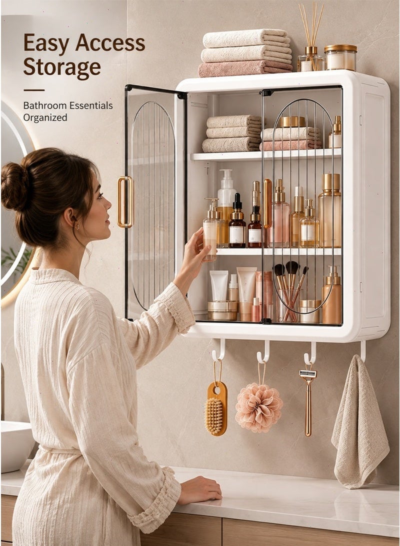 Wall Mounted Bathroom Cabinet, No-Drill 3-Tier Storage Organizer with Transparent Double Doors Dustproof and Moistureproof, Cosmetics, Kitchen and Laundry Room - Image 1