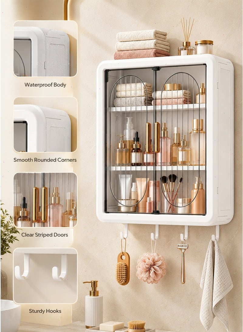 Wall Mounted Bathroom Cabinet, No-Drill 3-Tier Storage Organizer with Transparent Double Doors Dustproof and Moistureproof, Cosmetics, Kitchen and Laundry Room - Image 3