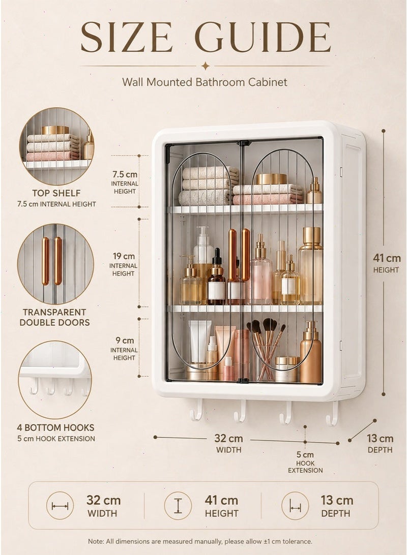 Wall Mounted Bathroom Cabinet, No-Drill 3-Tier Storage Organizer with Transparent Double Doors Dustproof and Moistureproof, Cosmetics, Kitchen and Laundry Room - Image 4