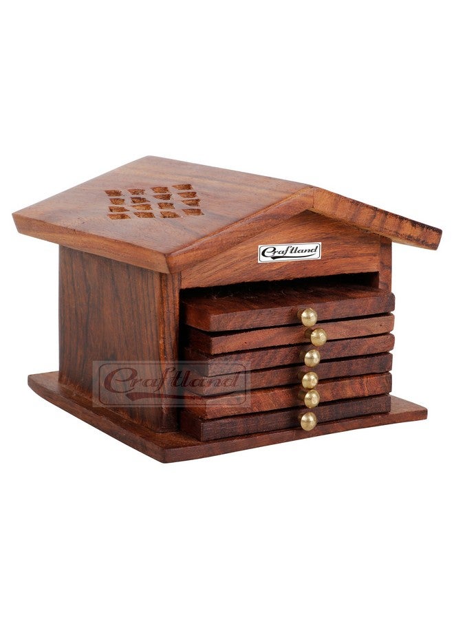 Craftland Craftland Wooden Antique Coaster for Kitchen/Dining Table/Office/Restaurant (Hut Coaster) - Image 1