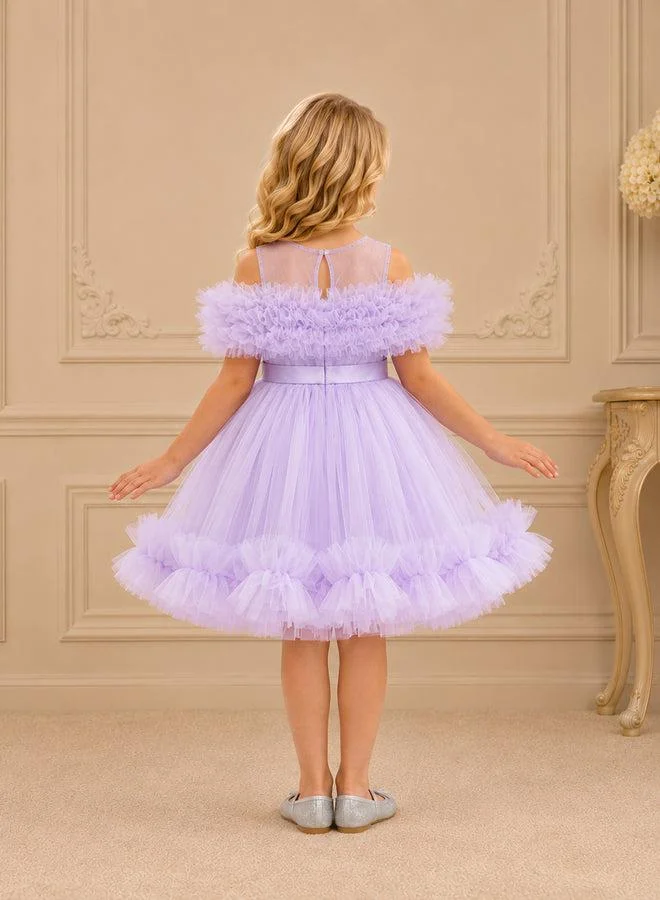 Via Bambino Lavender Ruffle Off-Shoulder Tutu Dress 3410