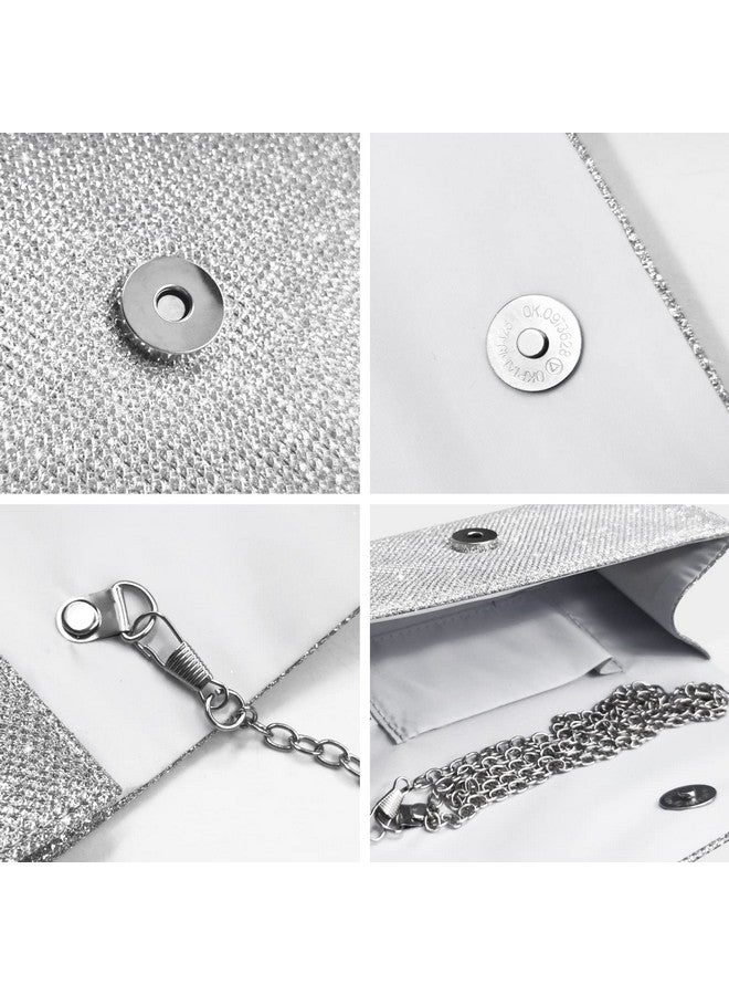 Outrip Women's Evening Bag Clutch Purse Glitter Party Wedding Handbag with Chain (Silver) - Image 4