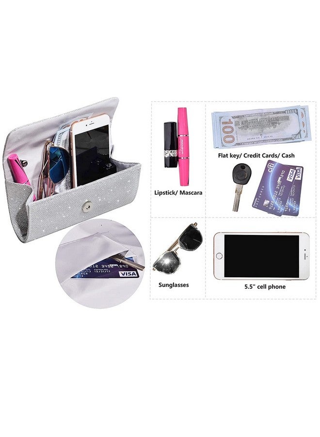 Outrip Women's Evening Bag Clutch Purse Glitter Party Wedding Handbag with Chain (Silver) - Image 1