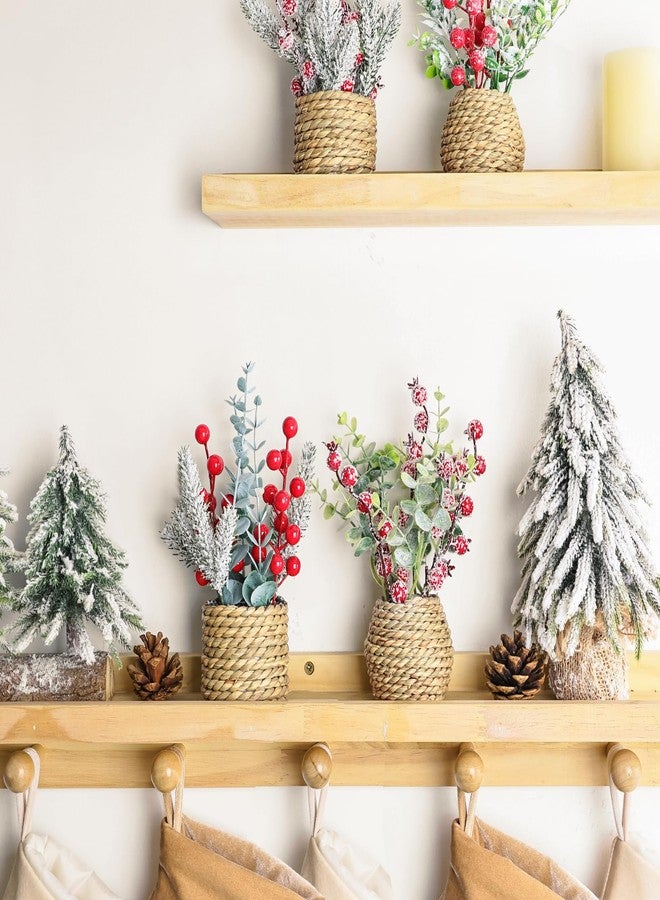 Treory 4 Pack Christmas Table Decorations, 9" Small Christmas Tree with Pine Cone Berry, Rustic Handcrafted Straw Weaving Pot Artificial Tree Tabletop Centerpieces for Home Indoor Fireplace Mantel Xmas Decor - Image 5