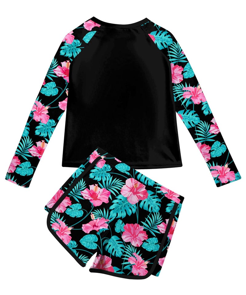 Vogseek Bathing Suit for Girls 8-10 Year Old Red Flower Swimsuit with Rash Guard Long Sleeve Swim Shirt UPF 50+ Hawaiian Tankini Swimwear 3D Floral Printed Size 8 9 Big Girls Sunsuit Swim Suits - Image 2