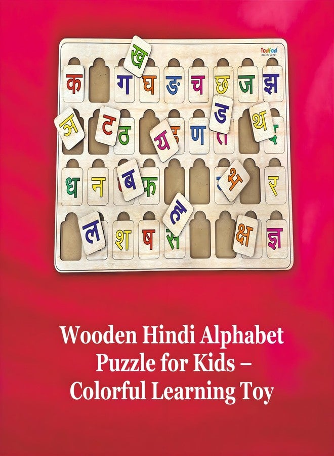 TodFod 2-in-1 Educational Wooden Puzzle Set for Kids – Hindi Alphabet (क से ज्ञ) & English ABCD Letters (A to Z) Learning Board with Pictures - Image 4